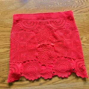 "Gianni Bini" orange, crochet mini skirt, M, lined, EUC